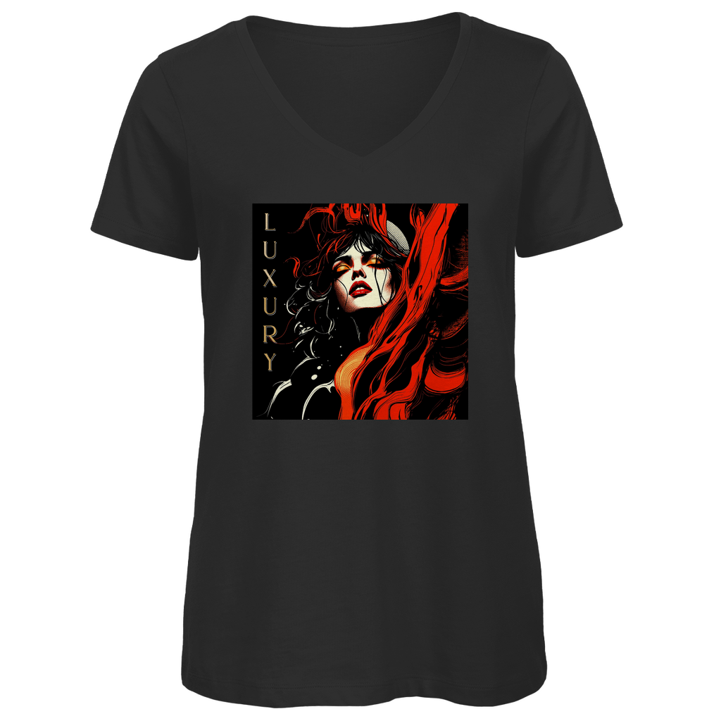 Damen Premium Bio V-Neck T-Shirt Red Luxury