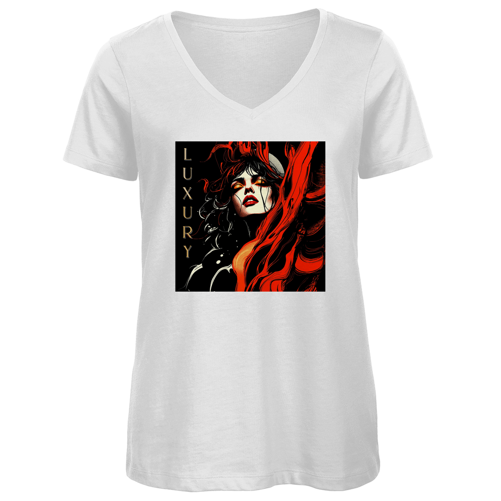 Damen Premium Bio V-Neck T-Shirt Red Luxury